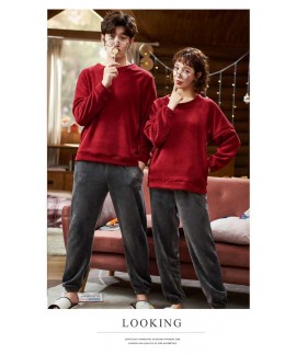 Plus size men and women coral velvet flannel thick warm suit couple pajamas