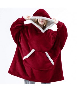 Lazy Pajamas Pullover TV Blanket Outdoor Cold Hooded Fleece Warm Red Flannel Pajamas For Winter