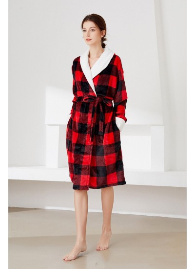 Winter Red Plaid Bathrobe Thickened Flannel Pajamas Bridesmaids