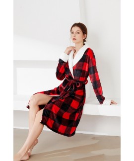 Winter Red Plaid Bathrobe Thickened Flannel Pajamas Bridesmaids