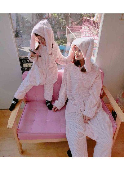 Parent-child warm coral velvet mother and women plus jumpsuit baby pajamas home service clothing