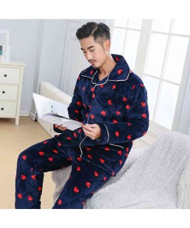 Parent-child strawberry three-layer quilted thickened pajamas home service suit