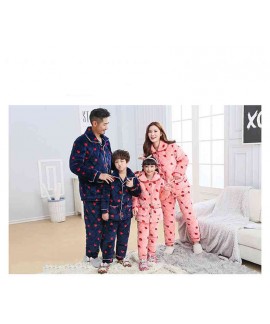 Parent-child strawberry three-layer quilted thickened pajamas home service suit