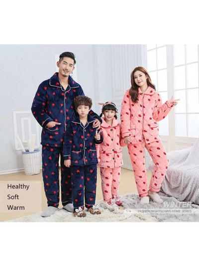 Parent-child strawberry three-layer quilted thickened pajamas home service suit