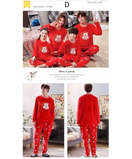 Parent-child long-sleeved thick coral fleece a family of three pajamas set