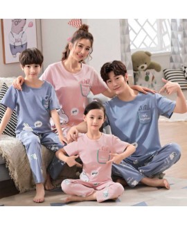 Parent-child pajamas a family of three cotton short-sleeved trousers