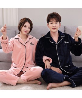 winter couples' cheap flannel pajamas thicken set ...