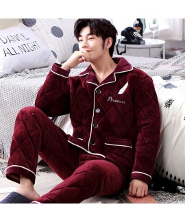 Long-sleeved warm flannel pajamas for men red/blue...