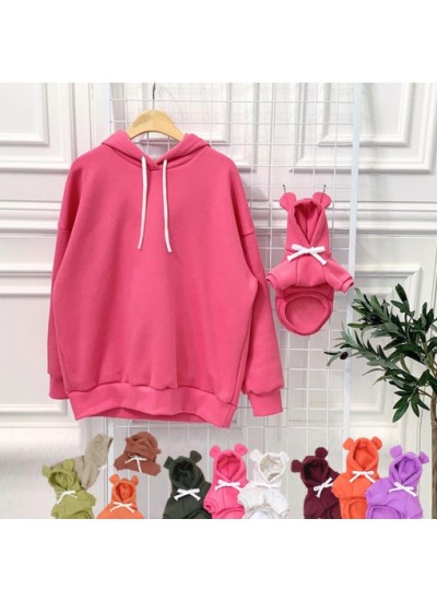 Cute Bear Ear Cat Dog Hoodie Cotton Solid Color Parent Child Pajamas