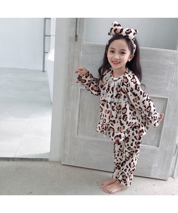 Fashion leopard print girl's pajamas suit autumn and winter cartoon ...