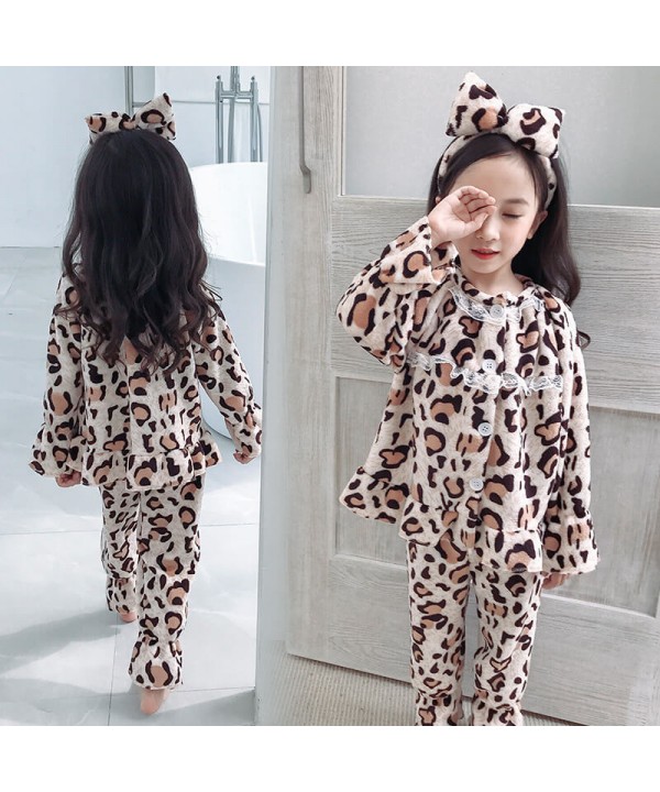 Fashion leopard print girl's pajamas suit autumn and winter cartoon ...