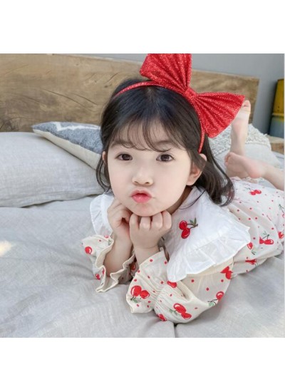 Embroidered Cherry Lapel Pajama Set For Girls