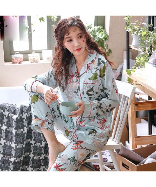 long sleeved fashion printed silky nightwear for women large size ...