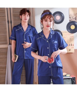 New silk-like couple's pajamas set thin Ice-silk c...