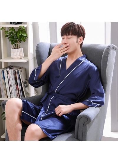 ice silk Mens pajamas and robe sets thin casual pajamas for male
