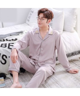Double pocket leisure men's pajama sets Satin pajamas for male