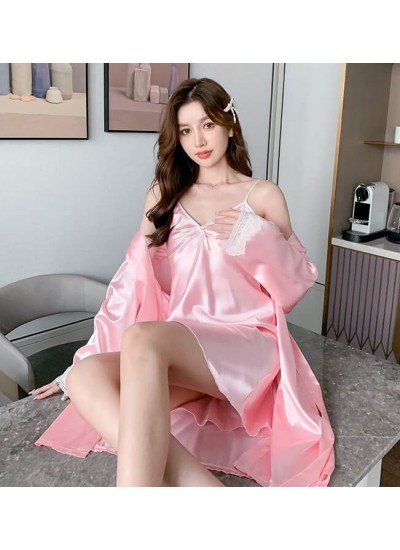 New women's spring and autumn two-piece lace ice silk sleepwear Wholesale and Retail