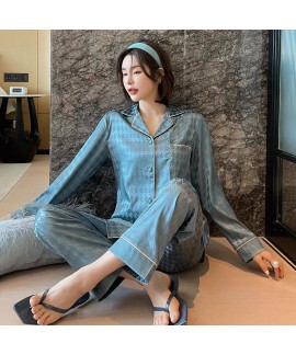 2023 couples home service striped lattice solid color lapel long sleeve fashion pajamas wholesale