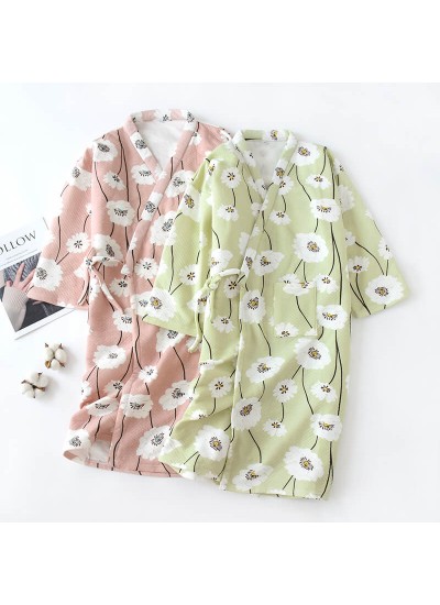 Woman Japanese Style Print Thick Bathrobe 100% Cotton Air Layer Pajamas Wholesale and Retail