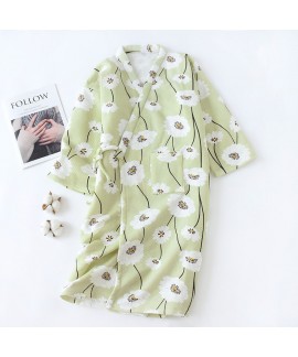 Woman Japanese Style Print Thick Bathrobe 100% Cotton Air Layer Pajamas Wholesale and Retail