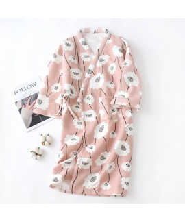 Woman Japanese Style Print Thick Bathrobe 100% Cotton Air Layer Pajamas Wholesale and Retail