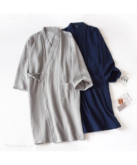 Cotton Double Gauze Nightgown For Men Home Robe La...