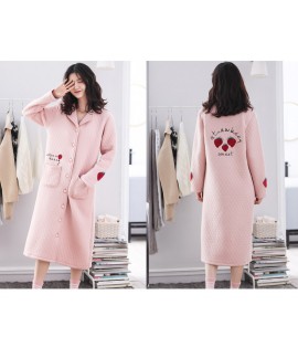 Pajamas women strawberry print nightdresses long thickened cotton interlayer nightgown winter air cotton bathrobe wholesale