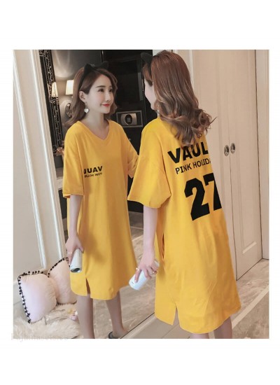 Nightdress Women's Pure Cotton Letters Orange Summer Thin Korean Style Fresh Loose Nightgown for Pregnant Woman Wholesale