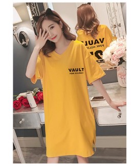 Nightdress Women's Pure Cotton Letters Orange Summer Thin Korean Style Fresh Loose Nightgown for Pregnant Woman Wholesale