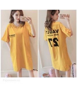 Nightdress Women's Pure Cotton Letters Orange Summer Thin Korean Style Fresh Loose Nightgown for Pregnant Woman Wholesale