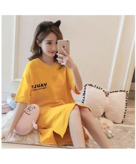 Nightdress Women's Pure Cotton Letters Orange Summer Thin Korean Style Fresh Loose Nightgown for Pregnant Woman Wholesale