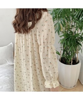 Korea ins print nightgown square neck cotton long-sleeved ladies pajama Wholesale and Retail