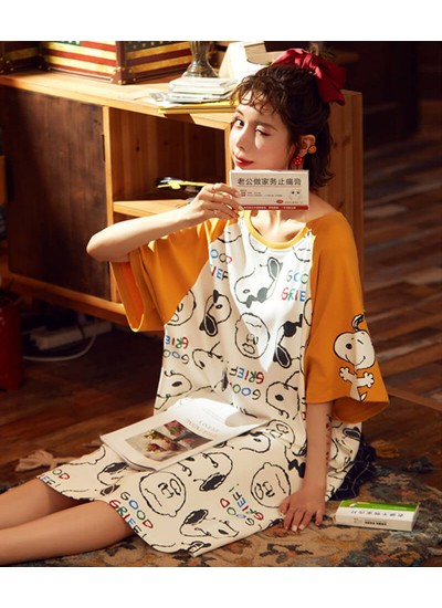 Korean Style Cotton Cute Snoopy Nightdress Ladies Summer Pajamas Women Thin Short-sleeved Spring Autumn Home Service Wholesale