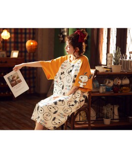 Korean Style Cotton Cute Snoopy Nightdress Ladies Summer Pajamas Women Thin Short-sleeved Spring Autumn Home Service Wholesale