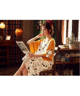 Korean Style Cotton Cute Snoopy Nightdress Ladies Summer Pajamas Women Thin Short-sleeved Spring Autumn Home Service Wholesale