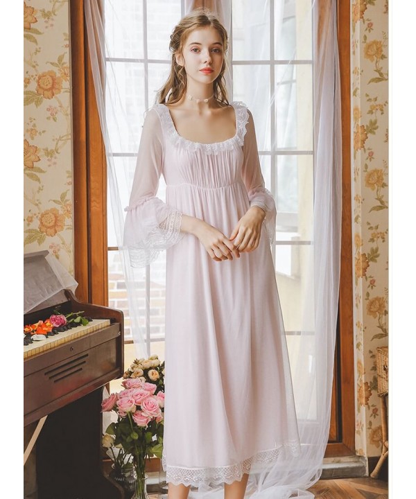 Fashion Cotton Sleepwear Loose Women Long Knee-length Nightgown Vintage ...