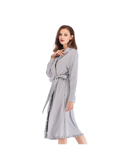 Women Home Clothes 100% Cotton Lace Nightdress Winter Autumn Warm Comfortable Nightgown Long-sleeved Pajamas Sleeping Robes