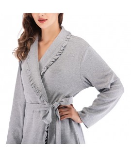 Women Home Clothes 100% Cotton Lace Nightdress Winter Autumn Warm Comfortable Nightgown Long-sleeved Pajamas Sleeping Robes