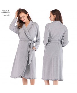 Women Home Clothes 100% Cotton Lace Nightdress Winter Autumn Warm Comfortable Nightgown Long-sleeved Pajamas Sleeping Robes