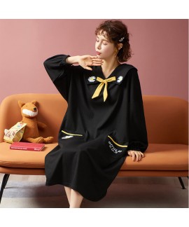 Nightdress Female Cartoon Print Bow Spring Autumn Pure Cotton Long-sleeved Korean Pajamas Wholesale