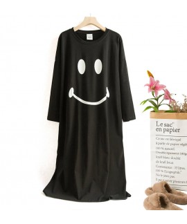 Pajamas Women Summer Cotton Mid-sleeves Cute Smiling Face Mid-length Plus Size Nightdress Wholesale