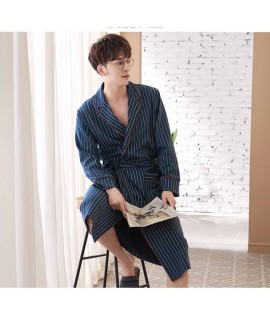 Japanese Style Kimono Stripe Male Cotton Bathrobe ...