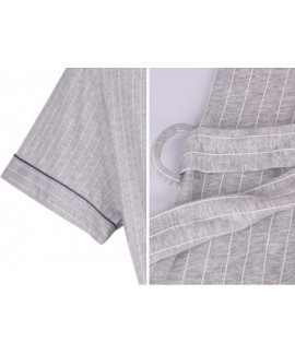 Striped Robe Men Short Sleeve Summer 100% Cotton mens pyjamas V-neck Sexy Dressing Gown With Pocket Wholesale and Retail