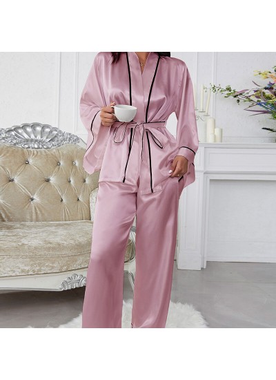 Ladies trumpet-sleeved trousers ice silk two-piece homewear wholesale and retail