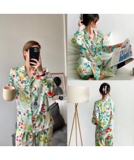 Peter Rabbit Pastoral Style Ladies Long Sleeve Long Pants Loose Ice Silk Pajama Set