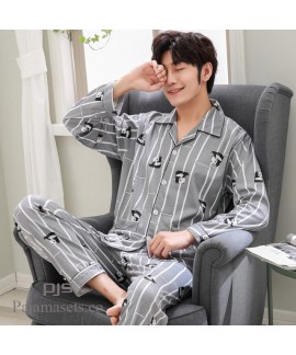 Long sleeved large size cotton pajama sets for men...
