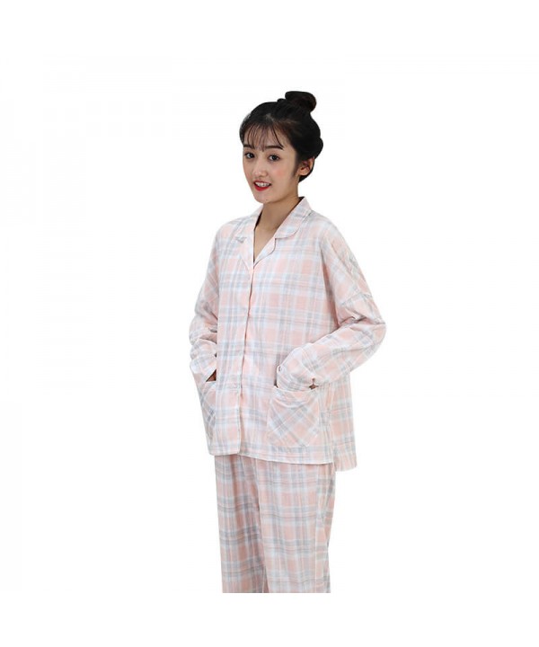 New Cotton Long Sleeve Leisure Plaid Large Size Nightgown Sets For 