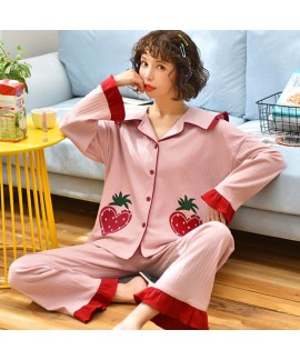 pure cotton new pajamas women's winter Lapel sweet...