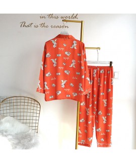 Personalized V-neck two piece pajama suit comfortable silk like pajamas