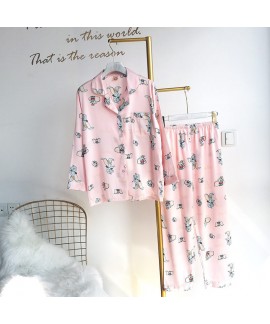 Personalized V-neck two piece pajama suit comfortable silk like pajamas